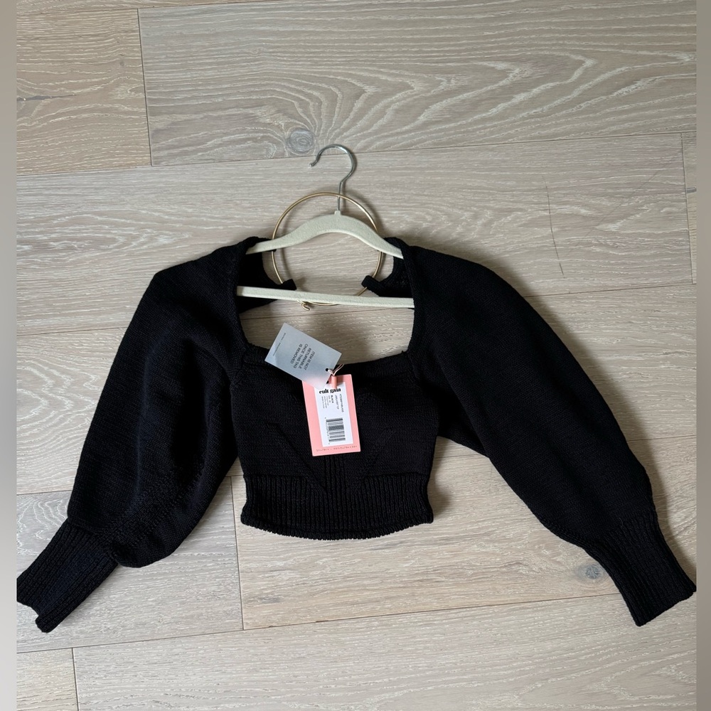 Cult Gaia Black Puff Sleeve Crop Top
